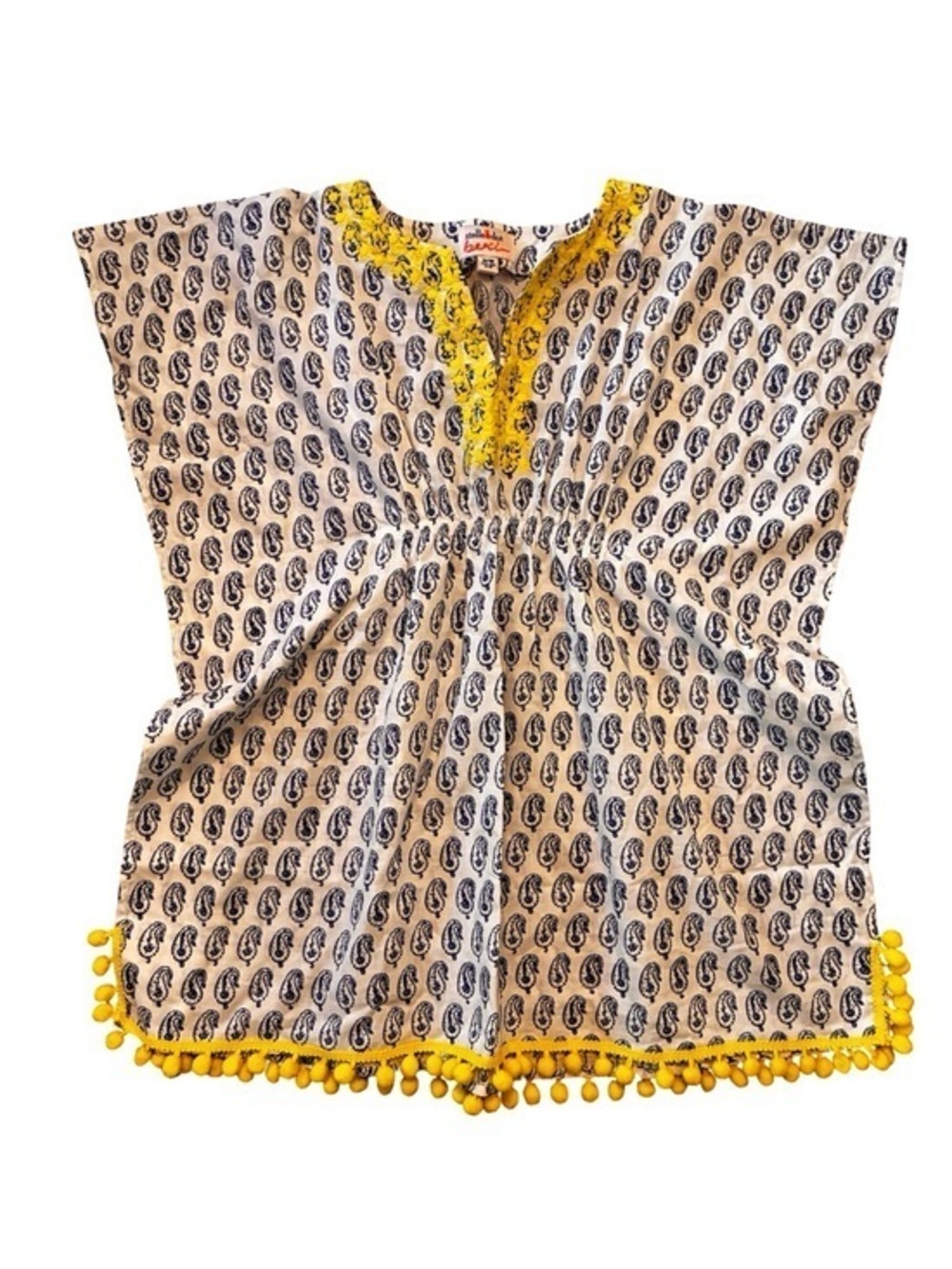 STELLA & DOT Embroidered V-Neck Pom Pom Tunic, Size S/M.